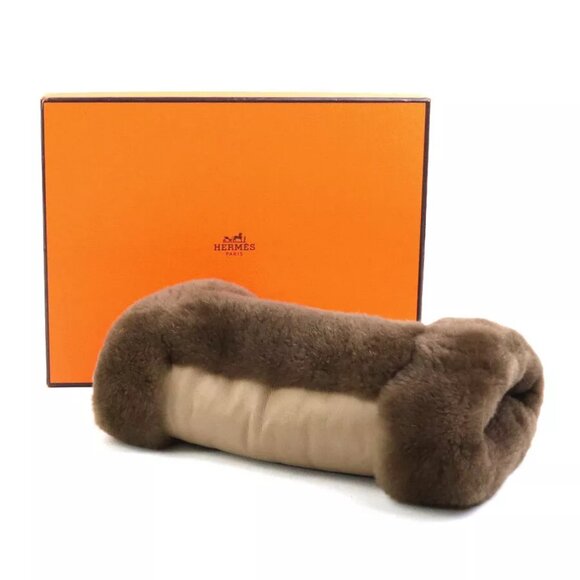 Auth HERMES Hand Muff Hand Warmer Brown Leather/Fur - Picture 2 of 9
